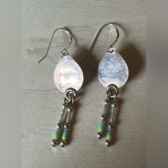 Authentic Navajo Sterling Silver Silver and Green Turquoise Earrings - Picture 3 of 5